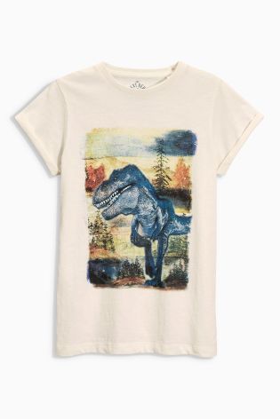 White & Blue Dino Printed T-Shirts Two Pack (3-16yrs)